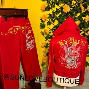 Ed Hardy Red Tracksuit with Dragon graphic design
